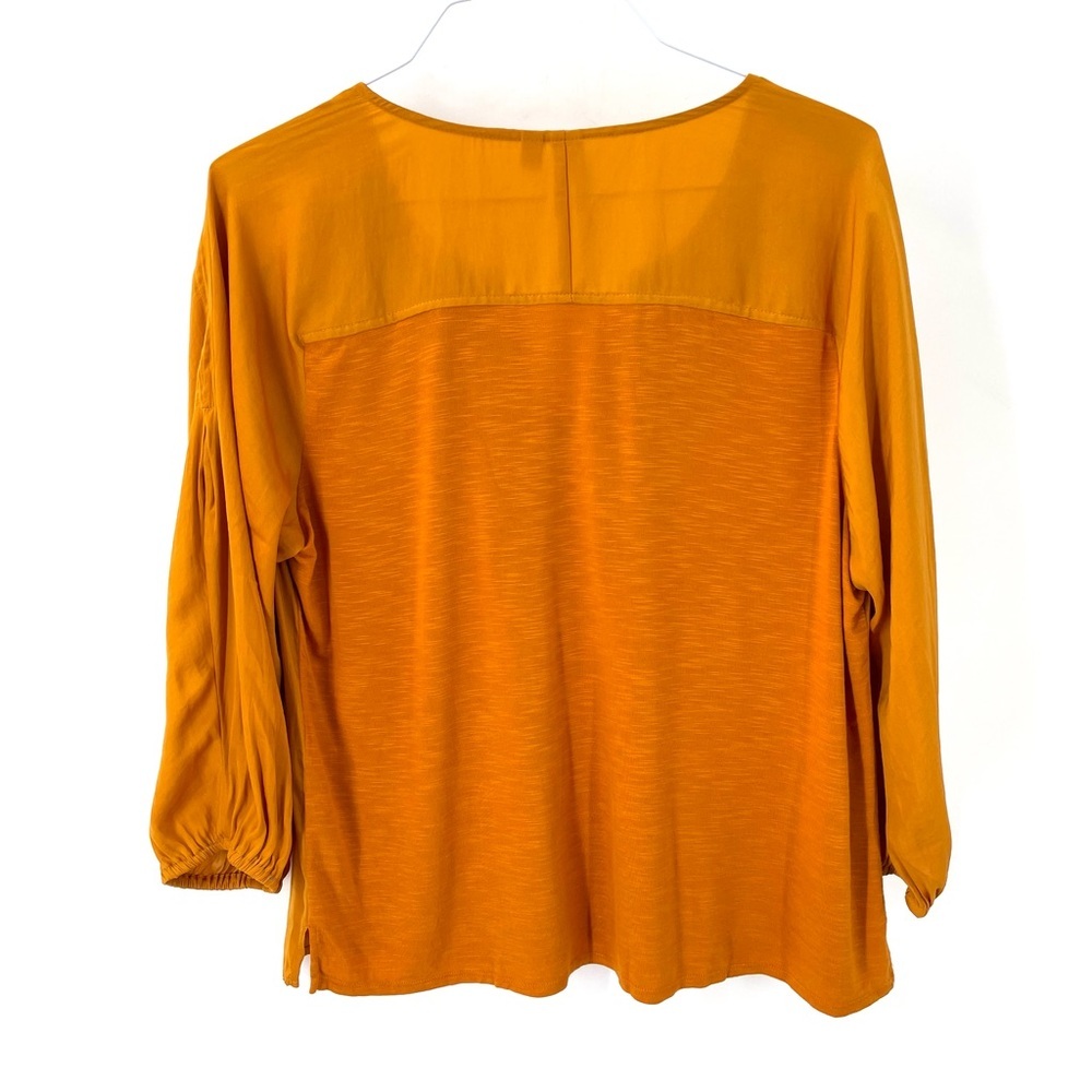 Anthropologie Dolan Alvia Peasant Embroidered V-Neck 3/4 Sleeve Satin Blouse Top - Picture 5 of 8